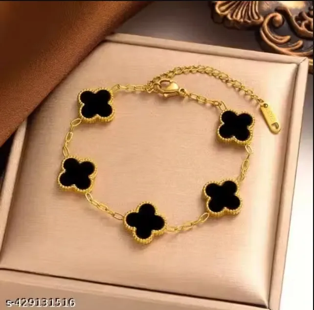 Anti Tarnish Stainless Steel Gold Korean Black Stylish Bracelet