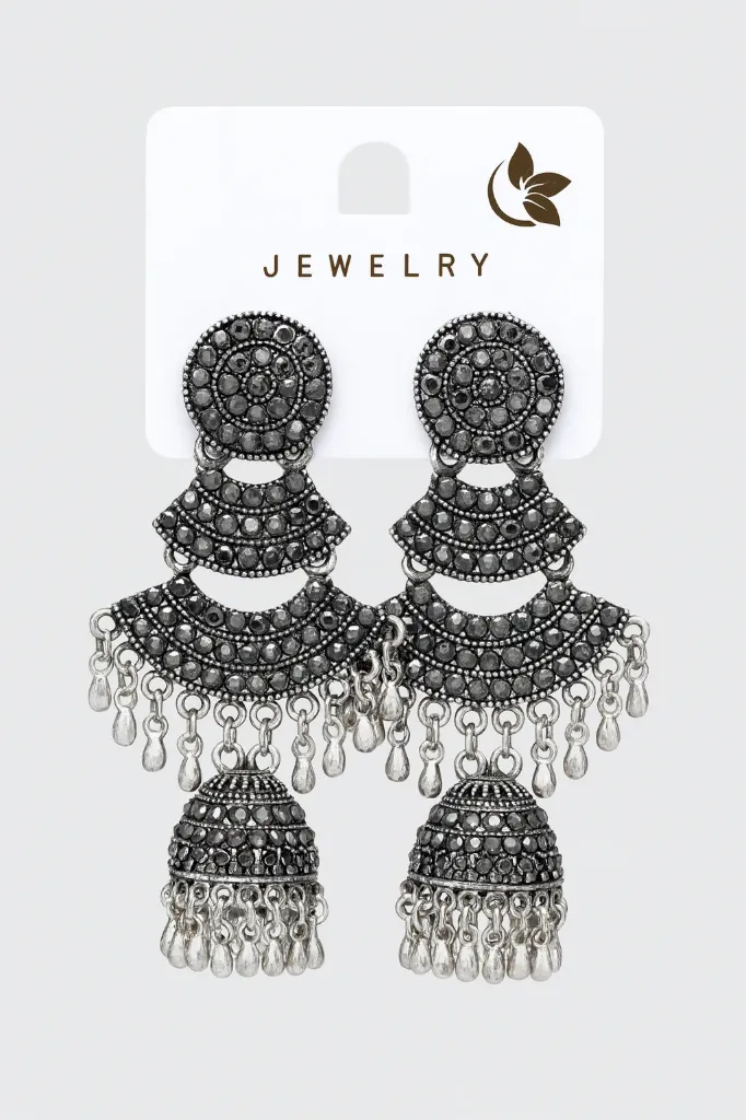 Silver Toned Contemporary Long Jhumka Earrings