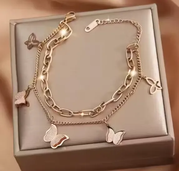 Fashionable Multi-Layer Frosted Butterfly Bracelet – Titanium Steel, Durable, and Trendy