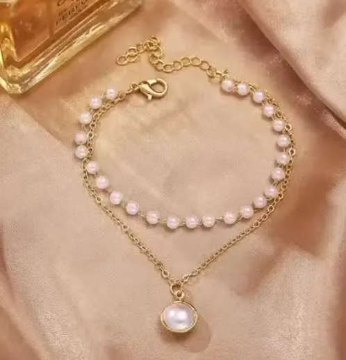 Vembley Trendy Gorgeous Pearl Gold Plated Double Layer Bracelet