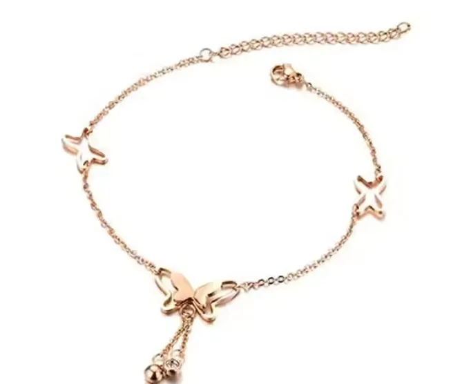 Jewels Galaxy Rose Gold Plated Butterfly themed Bracelet cum Anklet