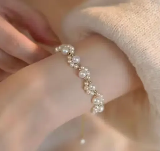Pearl Off White Curve Bracelet For Women Handwork