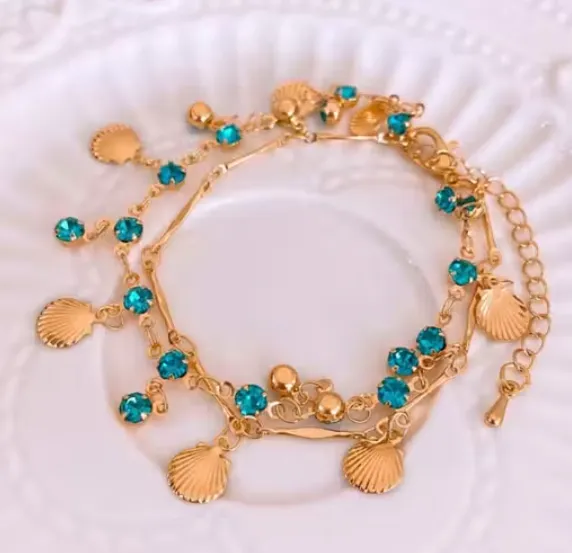 Multi Layer Korean Bracelet Blue Ad Stone Zircon Shell Bracelet for Girls Women Crystal Bracelet Partywear Gift