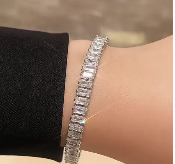 Stylish White Silver Plated Tennis Bracelet