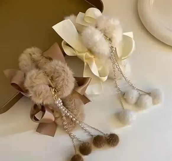 Hair Claw Big Bow Hair Clips Banana Jaw Clips Pearl Tassel Hair Clips Strong Hold Hair Claw Clips Fashion Hair Accessories for Women and Girls